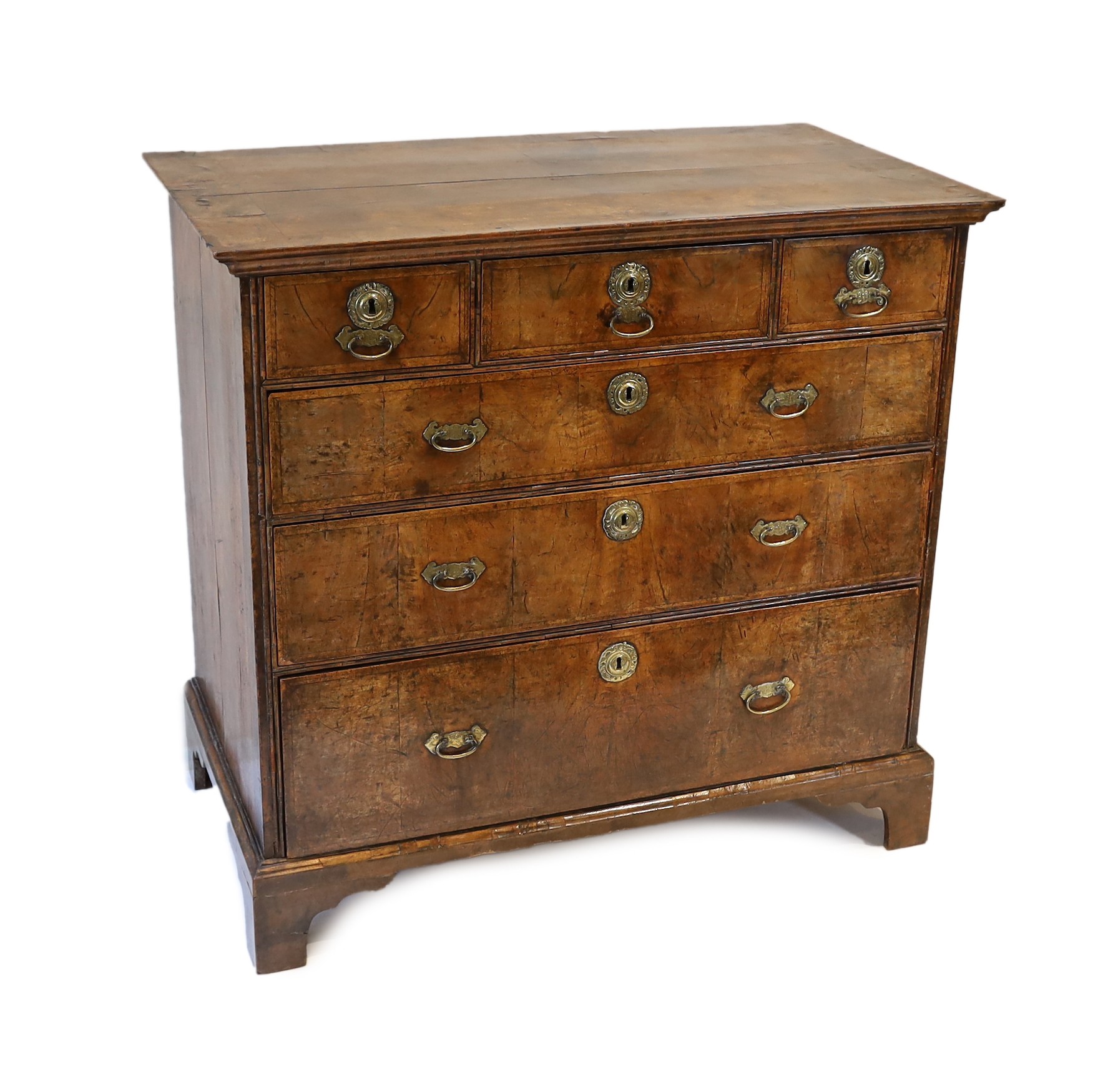 A George II crossbanded walnut chest, W.106cm D.59cm H.101cm